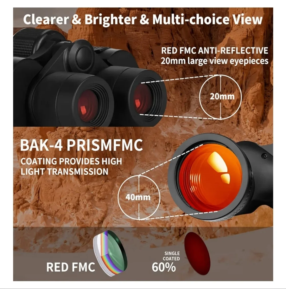 Black Binoculars with Red Lenses - Compact Outdoor Optics